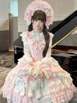 Pink Hime Lolita Dress Lace Ruffles JSK Short Sweet Lolita Dress