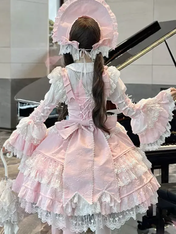 Pink Hime Lolita Dress Lace Ruffles JSK Short Sweet Lolita Dress