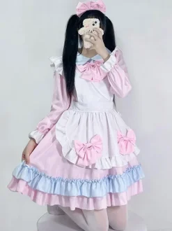 Pink Maid Lolita Dress Polyester Long Sleeves Dress