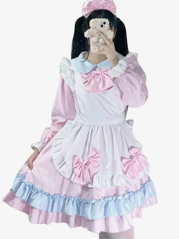Pink Maid Lolita Dress Polyester Long Sleeves Dress