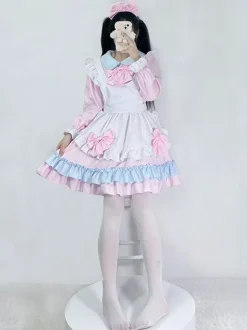 Pink Maid Lolita Dress Polyester Long Sleeves Dress