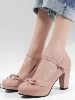 Pink Mary Jane Shoes Round Toe Kitten Heel Vintage Shoes