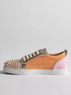 Pink Men's Skate Sneakers Round Toe Studed Lace Up Sneakers