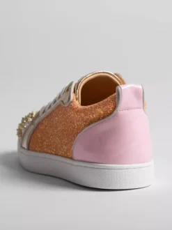 Pink Men's Skate Sneakers Round Toe Studed Lace Up Sneakers