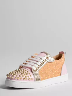 Pink Men's Skate Sneakers Round Toe Studed Lace Up Sneakers
