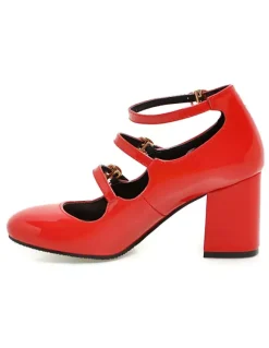 Pink Mid Heels Round Toe Ankle Strap Mary Jane Shoes For Women Vintage Shoes