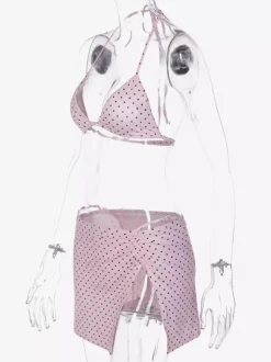 Pink Polka Dot 3 Piece Swimsuit Set For Women - Triangle Micro Bikini With Side Slit Skirt Cover Up - Summer Beach 2026