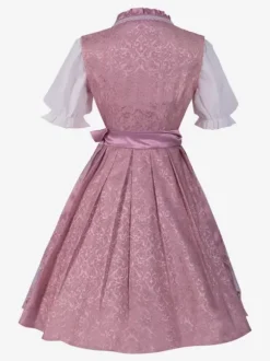 Pink Retro Costumes Floral Print Bows Costume Dress