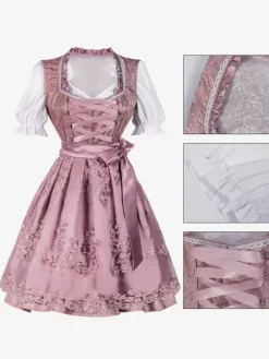 Pink Retro Costumes Floral Print Bows Costume Dress