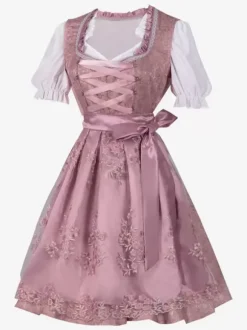 Pink Retro Costumes Floral Print Bows Costume Dress