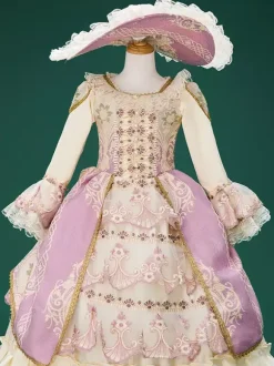 Pink Retro Costumes Lace Polyester Floral Print Dress Girl's Marie Antoinette Costume Retro Tunic Party Prom Dress