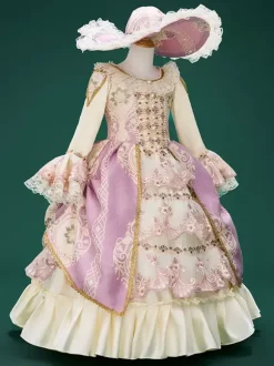 Pink Retro Costumes Lace Polyester Floral Print Dress Girl's Marie Antoinette Costume Retro Tunic Party Prom Dress