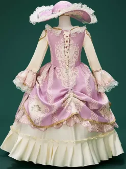 Pink Retro Costumes Lace Polyester Floral Print Dress Girl's Marie Antoinette Costume Retro Tunic Party Prom Dress