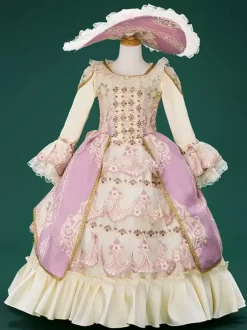 Pink Retro Costumes Lace Polyester Floral Print Dress Girl's Marie Antoinette Costume Retro Tunic Party Prom Dress