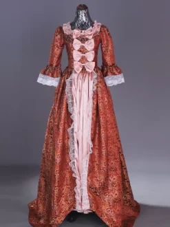 Pink Retro Costumes Lace Polyester Floral Print Dress Marie Antoinette Costume Women's Retro Set 18th Century Costume