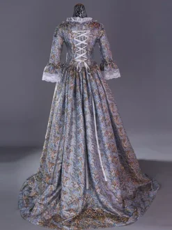 Pink Retro Costumes Lace Polyester Floral Print Dress Marie Antoinette Costume Women's Retro Set 18th Century Costume