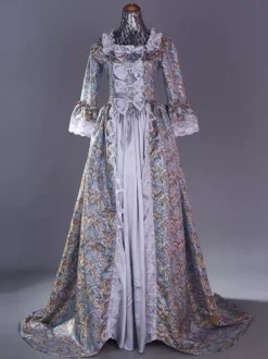 Pink Retro Costumes Lace Polyester Floral Print Dress Marie Antoinette Costume Women's Retro Set 18th Century Costume