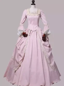 Pink Retro Tudor Dress Costumes Ruffles Polyester Skirt Women's Marie Antoinette Costume Retro Set Party Prom Dress