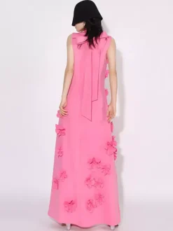 Pink Sleeveless Maxi Dress With 3D Floral Embellishments