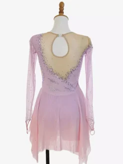 Pink Sparkly Rhinestone Figure Skating Dress With Long Sleeves Skating Costume For All Ages
