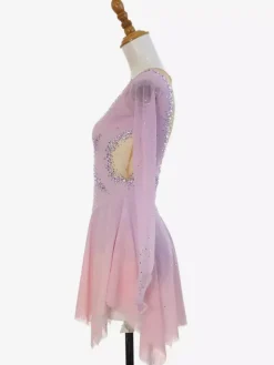 Pink Sparkly Rhinestone Figure Skating Dress With Long Sleeves Skating Costume For All Ages