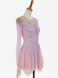 Pink Sparkly Rhinestone Figure Skating Dress With Long Sleeves Skating Costume For All Ages