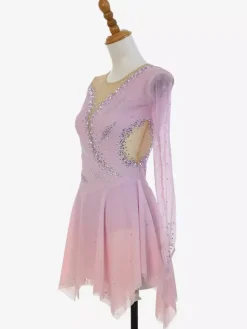 Pink Sparkly Rhinestone Figure Skating Dress With Long Sleeves Skating Costume For All Ages
