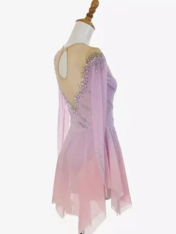 Pink Sparkly Rhinestone Figure Skating Dress With Long Sleeves Skating Costume For All Ages