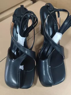 Pink Split Toe Sandals Block Heel Strappy Sandals