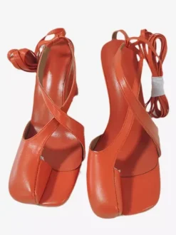 Pink Split Toe Sandals Block Heel Strappy Sandals