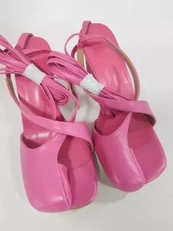 Pink Split Toe Sandals Block Heel Strappy Sandals