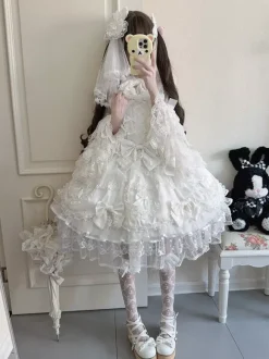 Pink Sweet Lolita Dress Sleeveless Ruffles Bows JSK Hime Lolita Dress