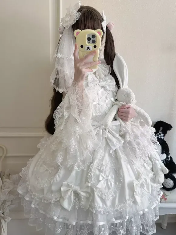 Pink Sweet Lolita Dress Sleeveless Ruffles Bows JSK Hime Lolita Dress
