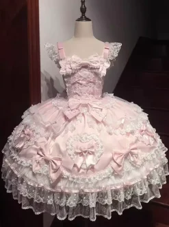 Pink Sweet Lolita Dress Sleeveless Ruffles Bows JSK Hime Lolita Dress