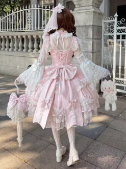 Pink Sweet Lolita Dress Sleeveless Ruffles Bows JSK Hime Lolita Dress