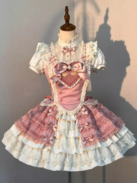 Pink Sweet Lolita Dress Sweetheart Bows Ruffles Skirt Lolita Dress