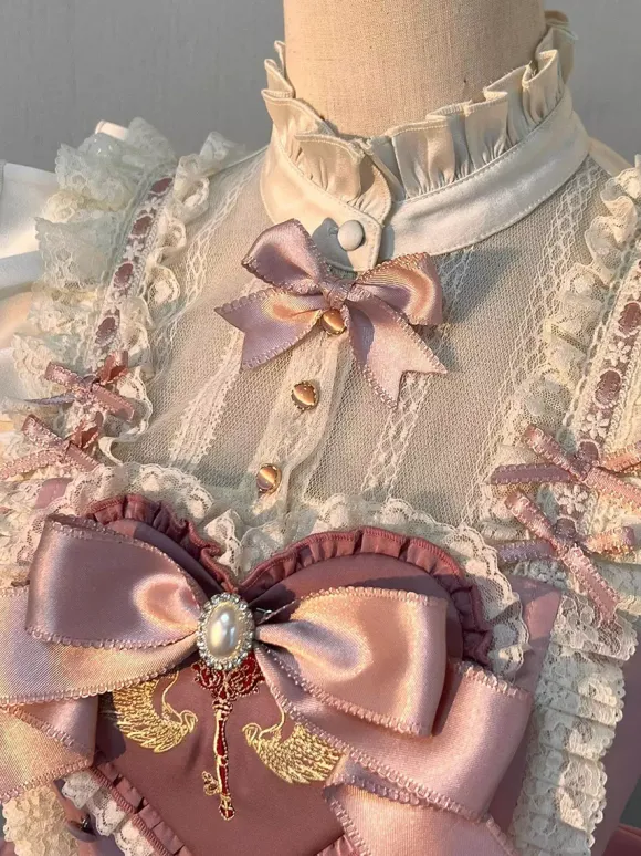 Pink Sweet Lolita Dress Sweetheart Bows Ruffles Skirt Lolita Dress