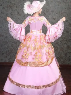 Pink Victorian Elegant Evening Gown With Lace Details Vintage Dress