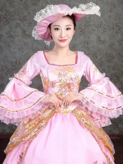 Pink Victorian Elegant Evening Gown With Lace Details Vintage Dress