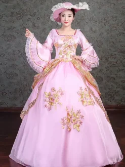 Pink Victorian Elegant Evening Gown With Lace Details Vintage Dress