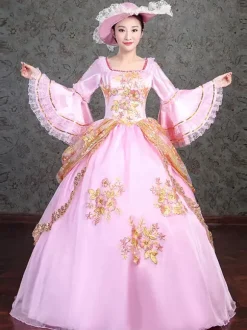 Pink Victorian Elegant Evening Gown With Lace Details Vintage Dress