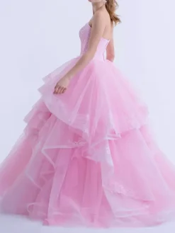 Pink Wedding Dresses A-Line Strapless Sleeveless Backless Lace With Train Bridal Gown Free Customization