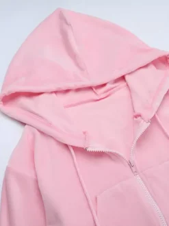 Pink Women's 2 Piece Tracksuit - Trendy Zip Up Cropped Hoodie & Straight Pants - Y2K Velour Style Spring Loungewear 2026