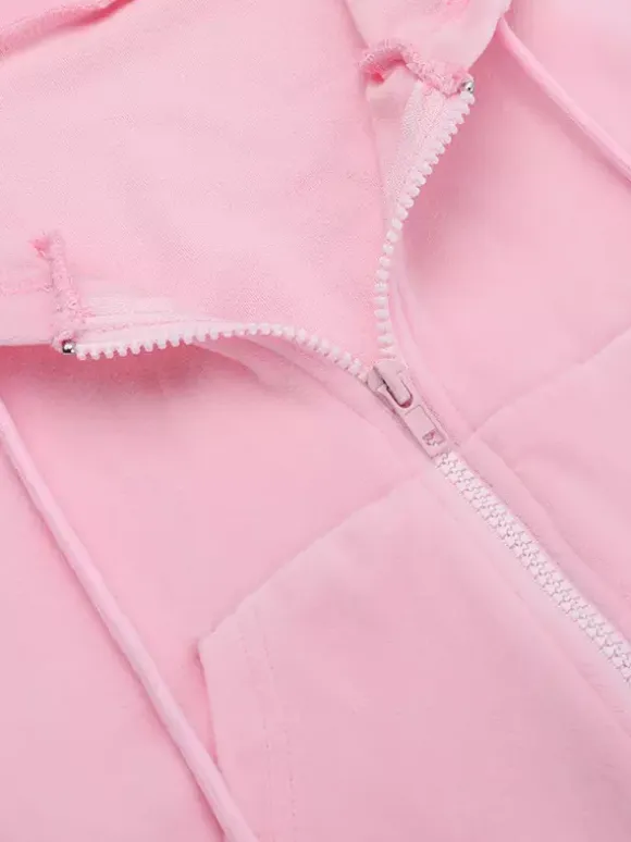 Pink Women's 2 Piece Tracksuit - Trendy Zip Up Cropped Hoodie & Straight Pants - Y2K Velour Style Spring Loungewear 2026