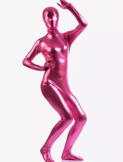 Pink Zentai Suit Adults Unisex Full Body Shiny Metallic Bodysuit