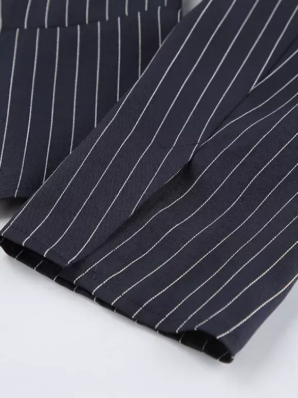 Pinstripe Blazer Dress Set Women's Skirt Suit - Navy Blue Chic Scarf Neck Slim Fit - 2026 Spring Business Party