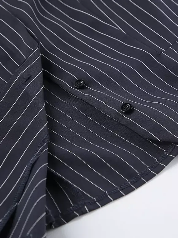 Pinstripe Blazer Dress Set Women's Skirt Suit - Navy Blue Chic Scarf Neck Slim Fit - 2026 Spring Business Party