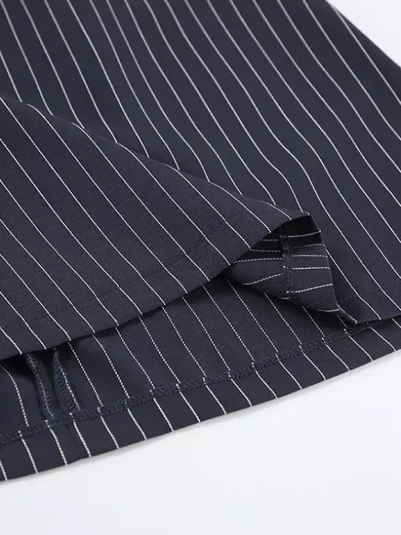 Pinstripe Blazer Dress Set Women's Skirt Suit - Navy Blue Chic Scarf Neck Slim Fit - 2026 Spring Business Party