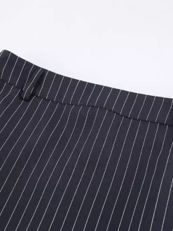 Pinstripe Blazer Dress Set Women's Skirt Suit - Navy Blue Chic Scarf Neck Slim Fit - 2026 Spring Business Party