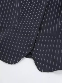 Pinstripe Blazer Dress Set Women's Skirt Suit - Navy Blue Chic Scarf Neck Slim Fit - 2026 Spring Business Party